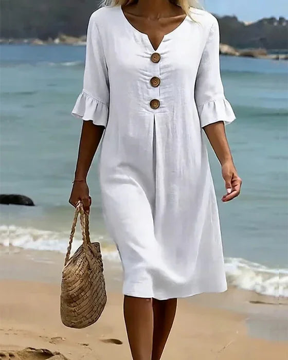 Women’s Textured Button Front Balloon Sleeve Dress