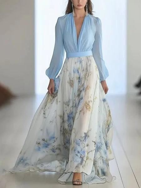 Women’s Floral Print V-Neck Maxi Dress