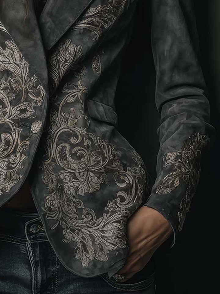 Women’s Charcoal Taupe Embossed Floral Blazer