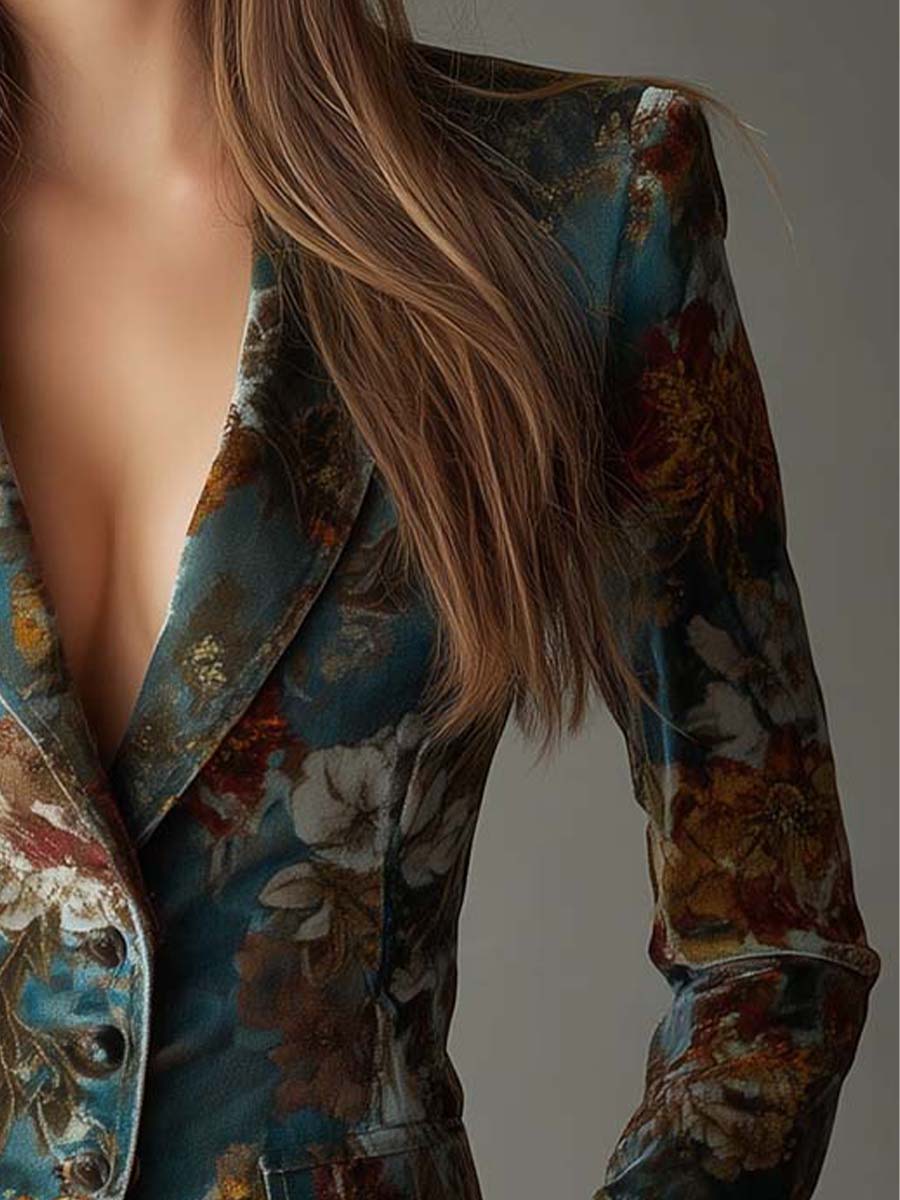 Women’s Vintage Teal Floral Tailored Blazer