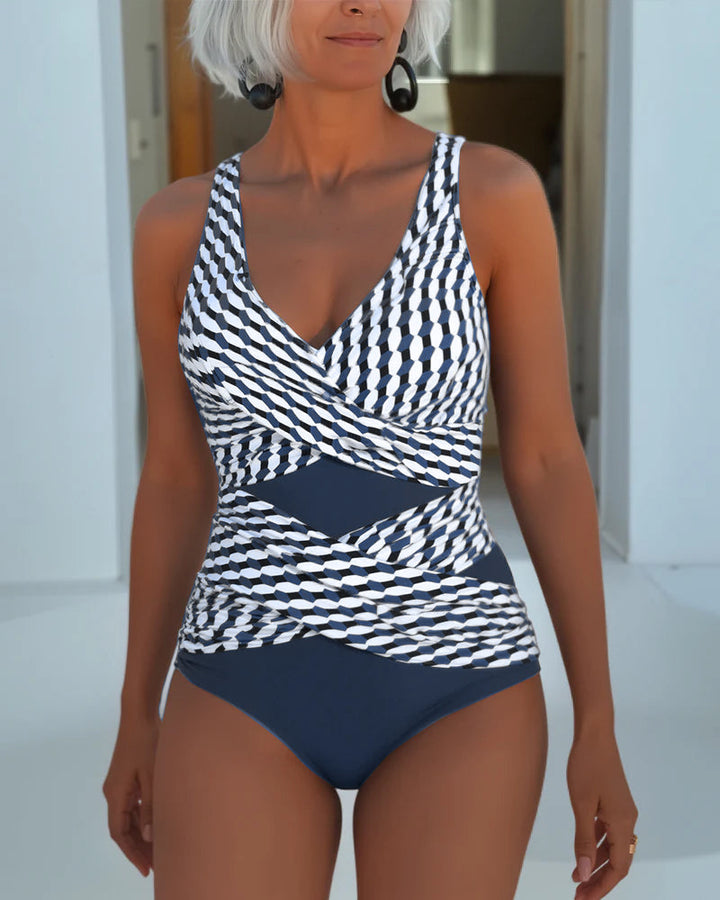 Women’s Geometric Print Wrap One Piece Swimsuit