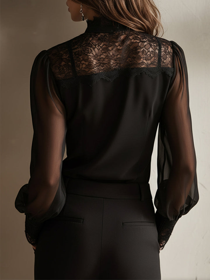 Women’s Vintage Tie Neck Stand Collar Blouse