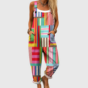 Women’s Colorful Patchwork Loose Fit Overalls