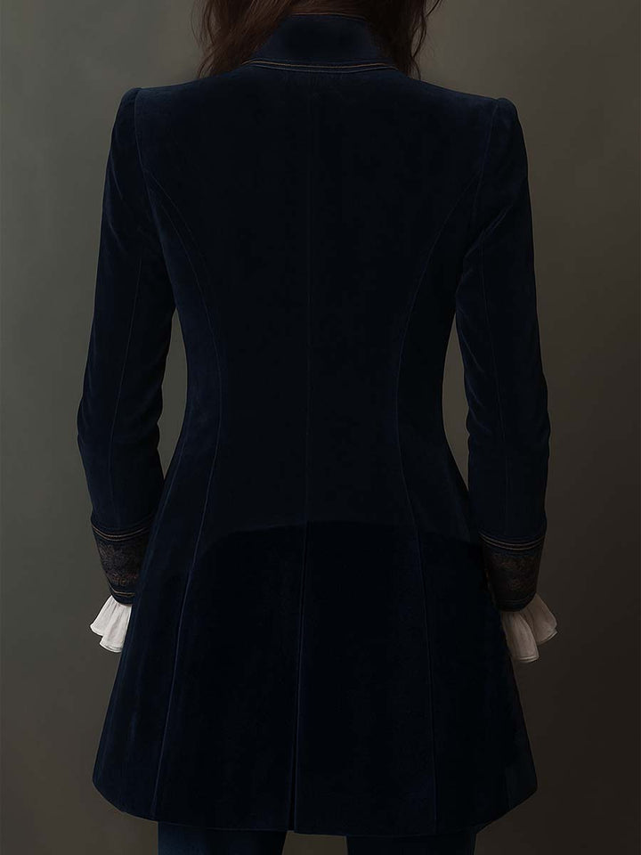 Women’s Vintage Navy Embroidered Long Jacket