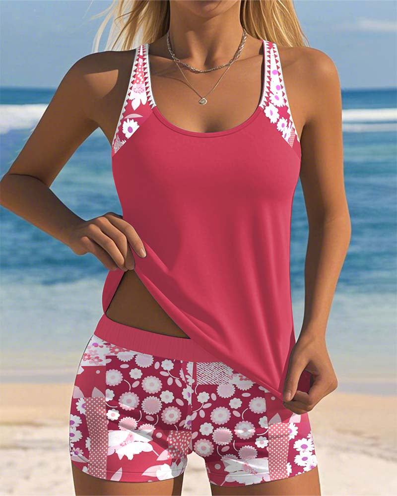 Women’s Printed Two Piece Tankini Shorts Set