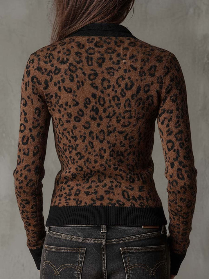 Women’s Vintage Leopard Print Slim Fit Zip Up Cardigan