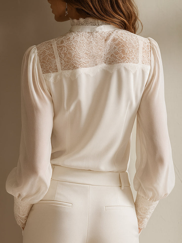 Women’s Vintage Tie Neck Stand Collar Blouse