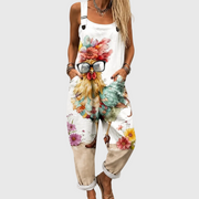 Women’s Casual Floral Chicken Print Overalls