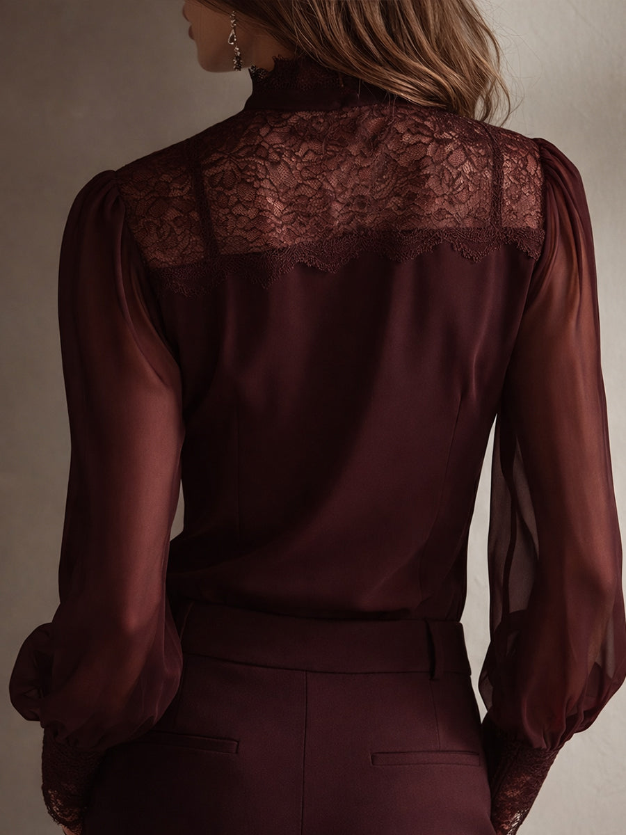 Women’s Vintage Tie Neck Stand Collar Blouse
