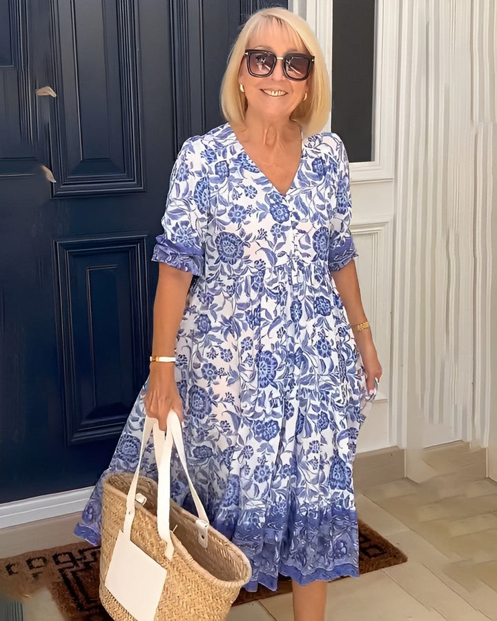 Women’s V Neck Floral Print Dress