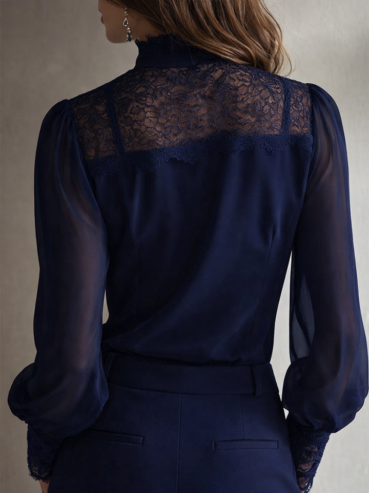 Women’s Vintage Tie Neck Stand Collar Blouse