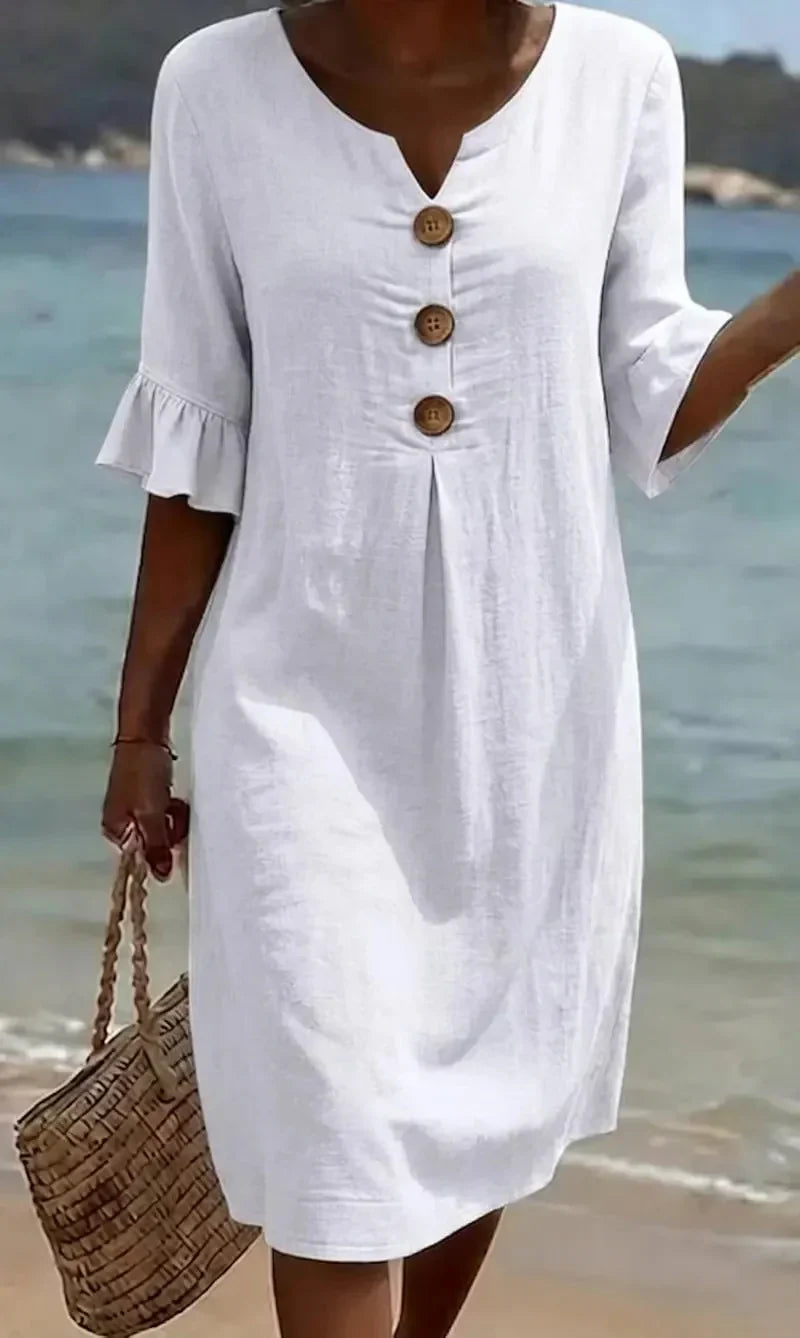 Women’s Textured Button Front Balloon Sleeve Dress