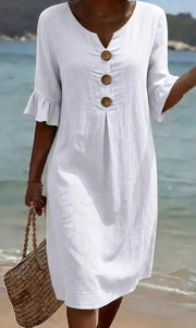 Women’s Textured Button Front Balloon Sleeve Dress