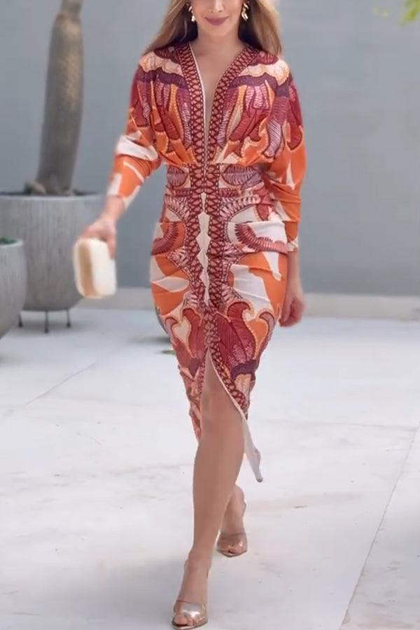 Women’s Printed Dolman Sleeve Midi Dress