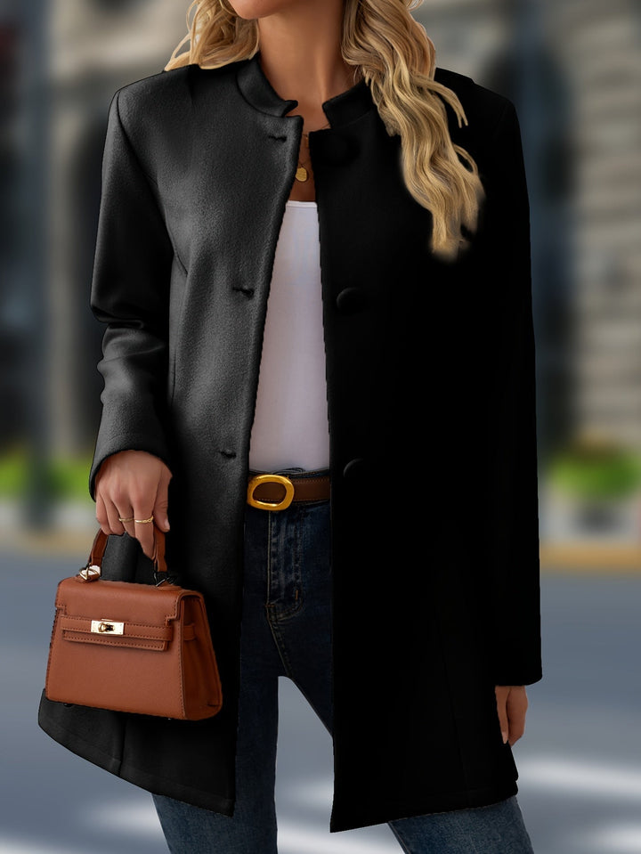 Women’s Belted Button Front Stand Collar Coat
