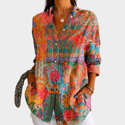 Women’s Floral Patchwork Button Front Blouse