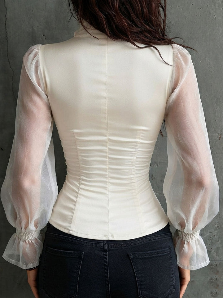 Women’s White Sheer Sleeve Corset Blouse