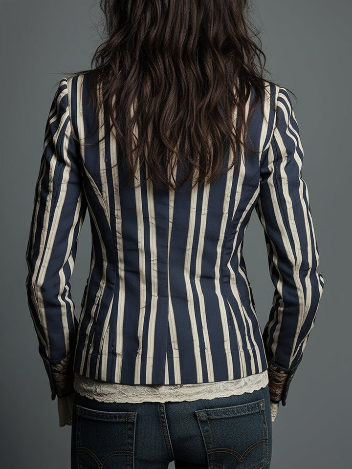 Women’s Boho Floral Striped Blazer