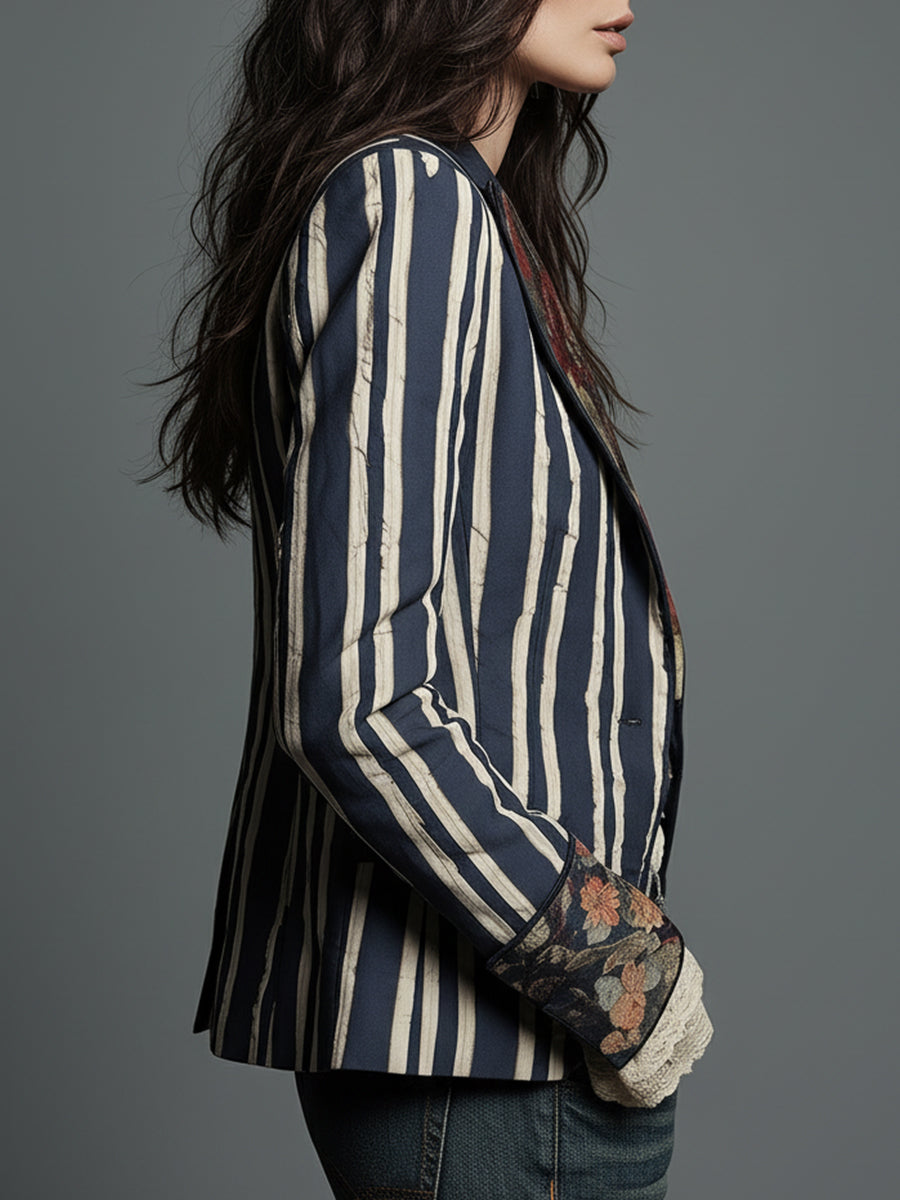 Women’s Boho Floral Striped Blazer