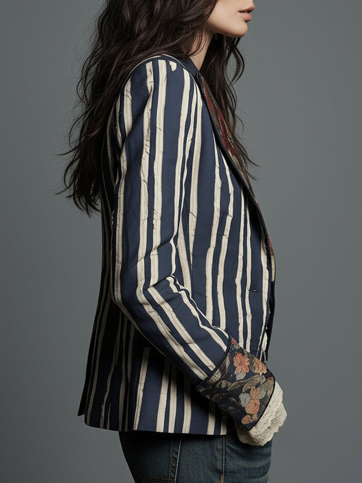 Women’s Boho Floral Striped Blazer