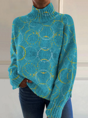 Women’s Abstract Print Long Sleeve Turtleneck Top