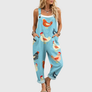 Women’s Casual Blue Chicken Print Jumpsuit