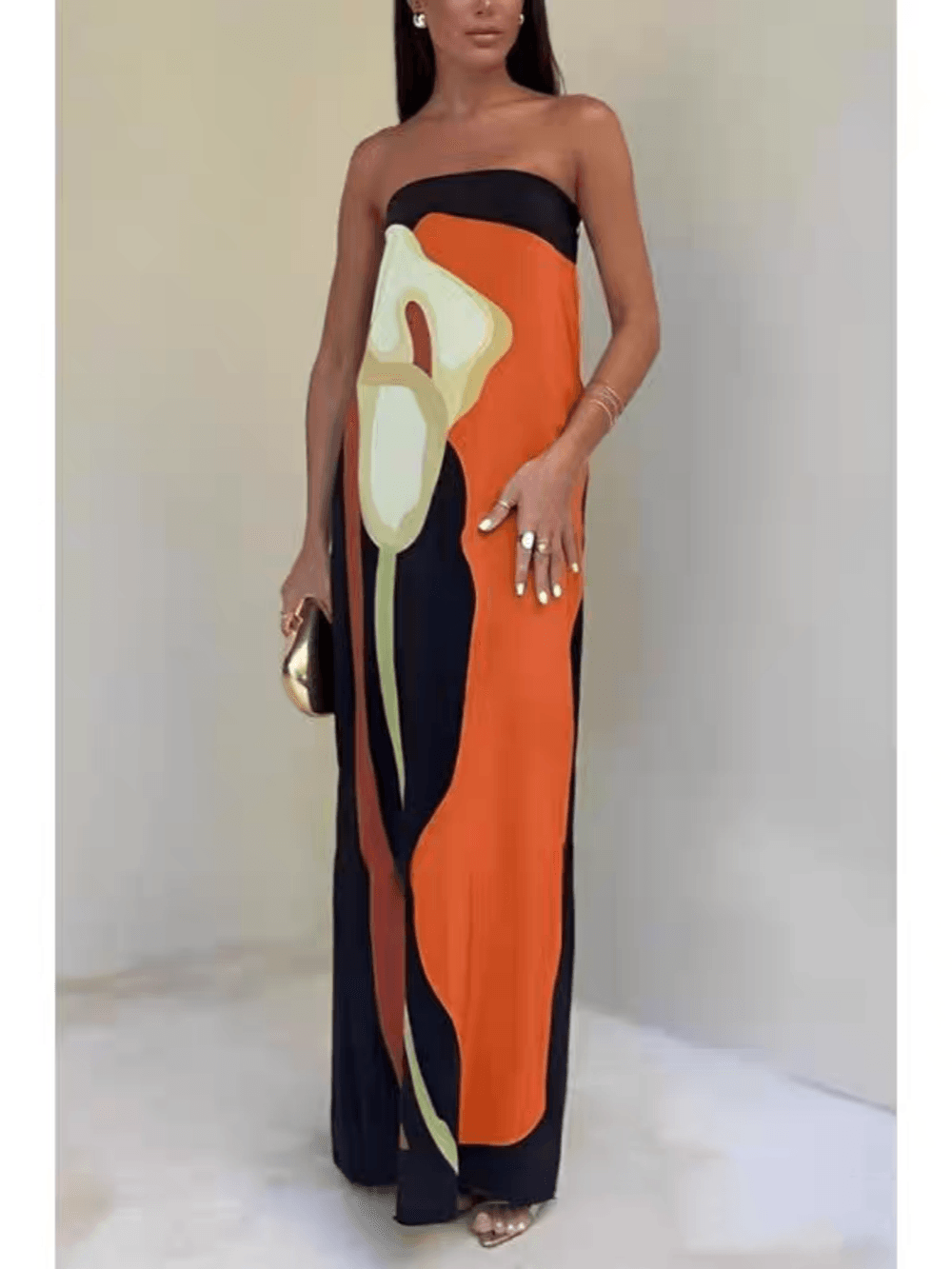 Women’s Strapless Printed Maxi Dress