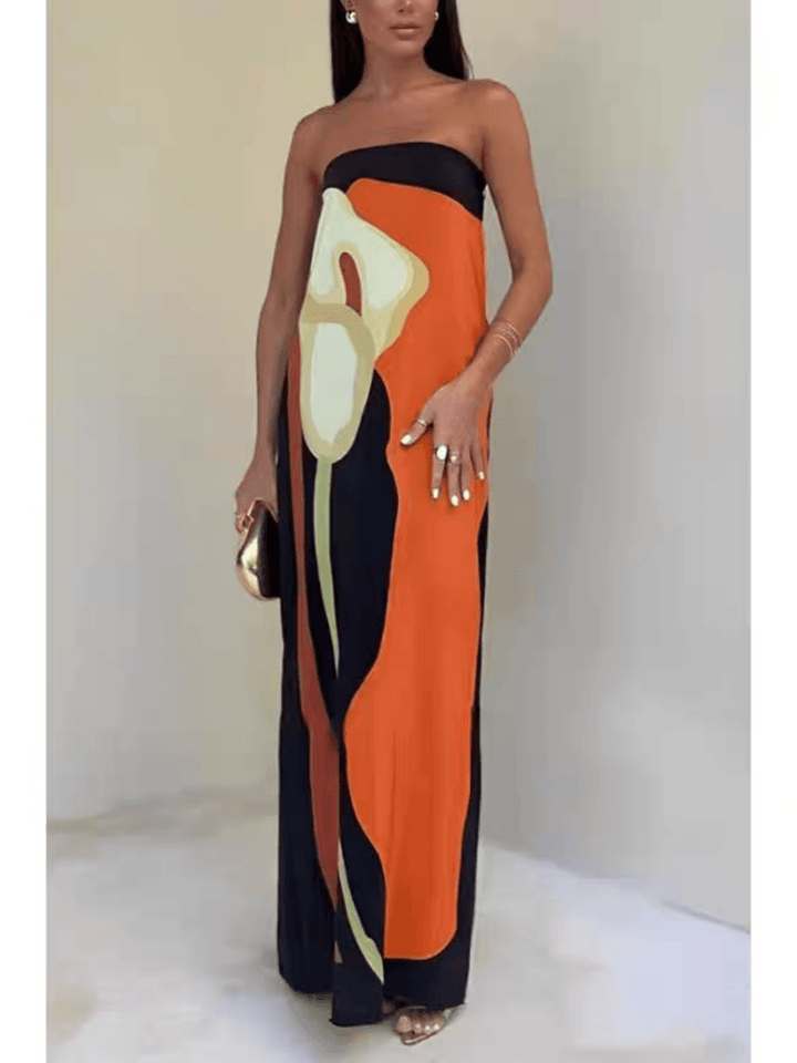 Women’s Strapless Printed Maxi Dress