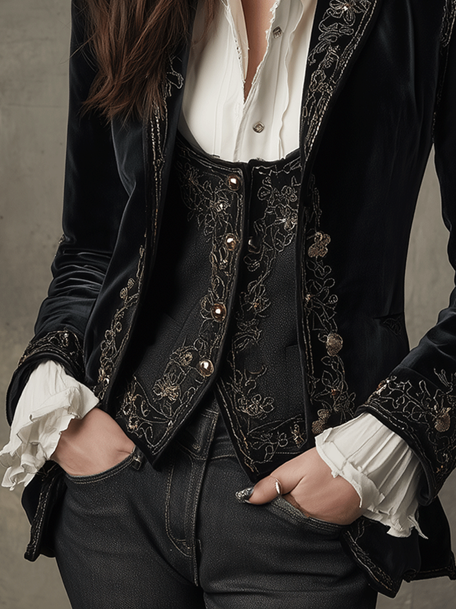 Women’s Black Embroidered Tailored Blazer
