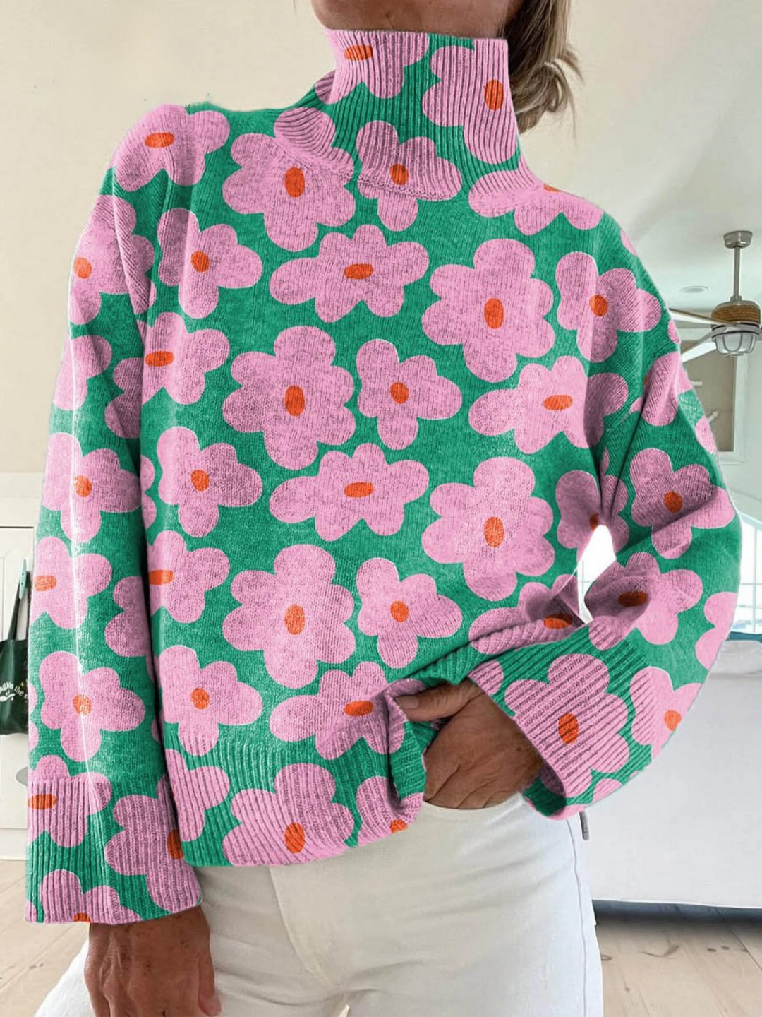 Women’s Floral Knit Pullover Sweater