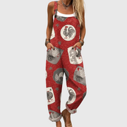 Women’s Relaxed Fit Vintage Rooster Print Overalls