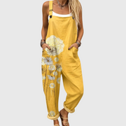 Women’s Golden Floral Print Bib Overalls
