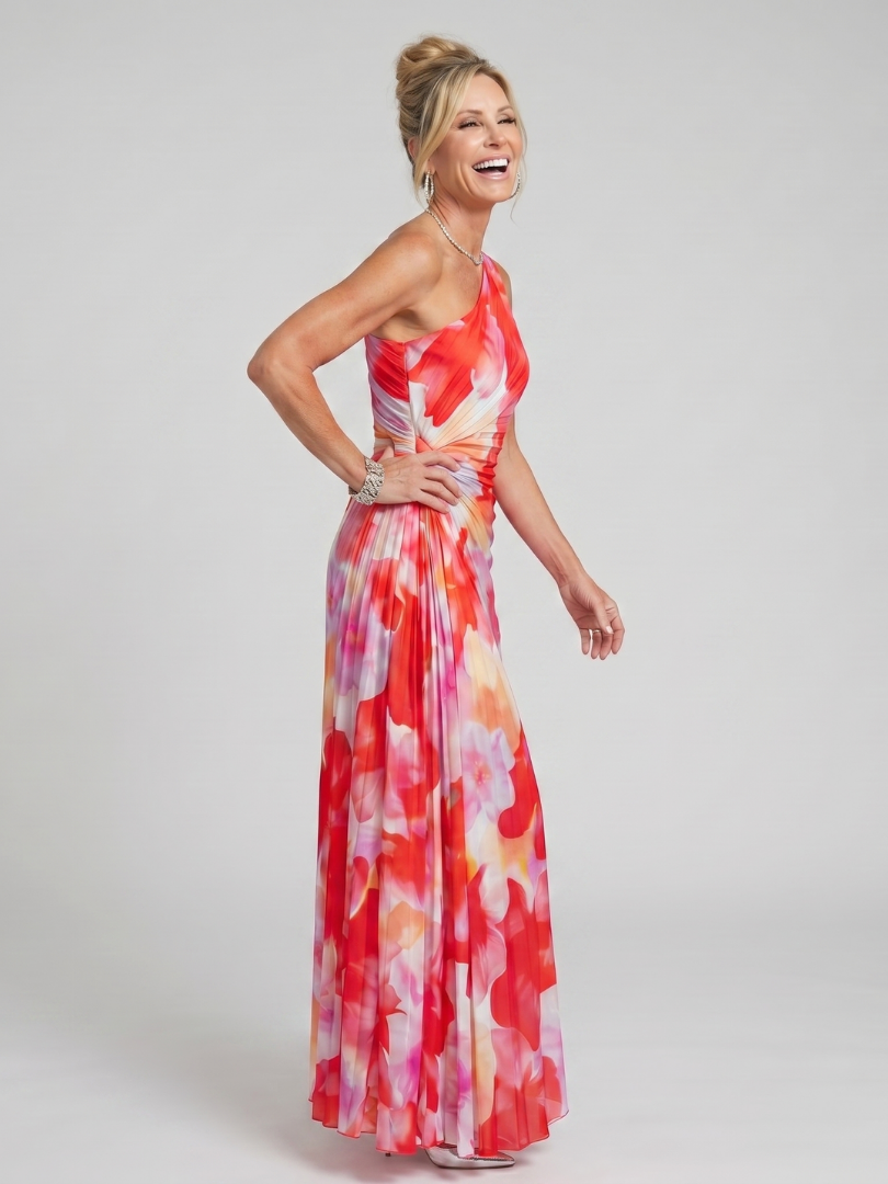 Women’s One Shoulder Pleated Midi Dress