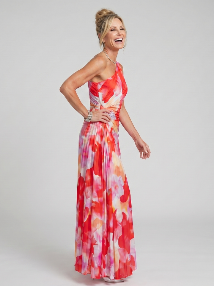 Women’s One Shoulder Pleated Midi Dress