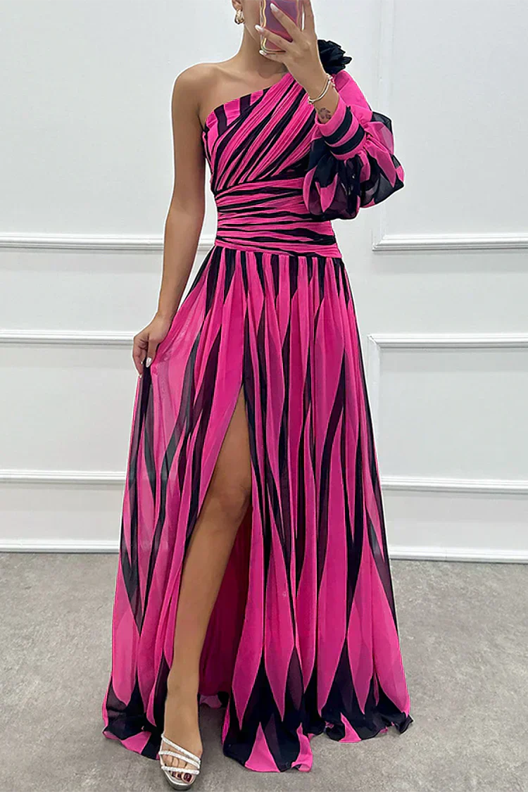 Women’s One-Shoulder Striped Maxi Dress