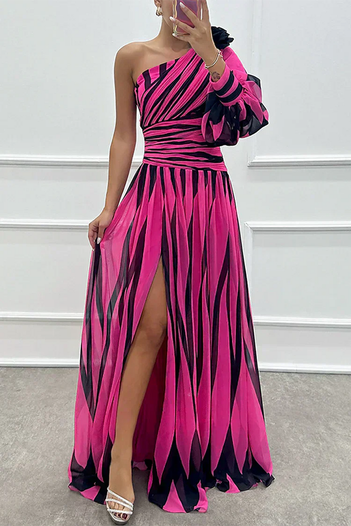Women’s One-Shoulder Striped Maxi Dress