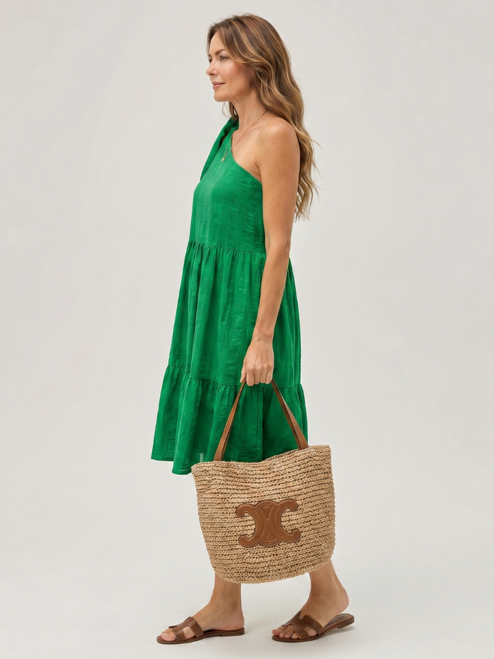 Women’s One-Shoulder Bow Detail Knee-Length Dress