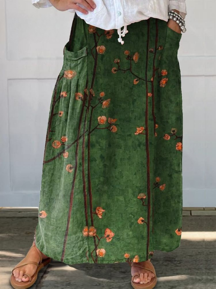 Women’s High-Waist Floral A-Line Pocket Skirt