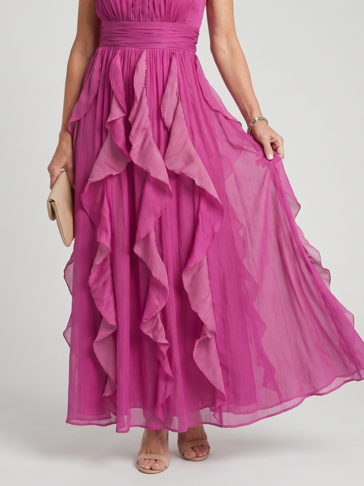 Women’s High Neck Ruffle Maxi Dress