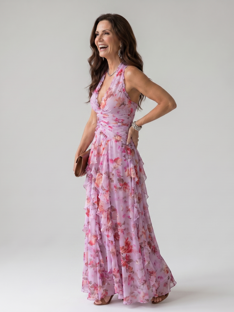 Women’s Halter Ruffle Floral Maxi Dress