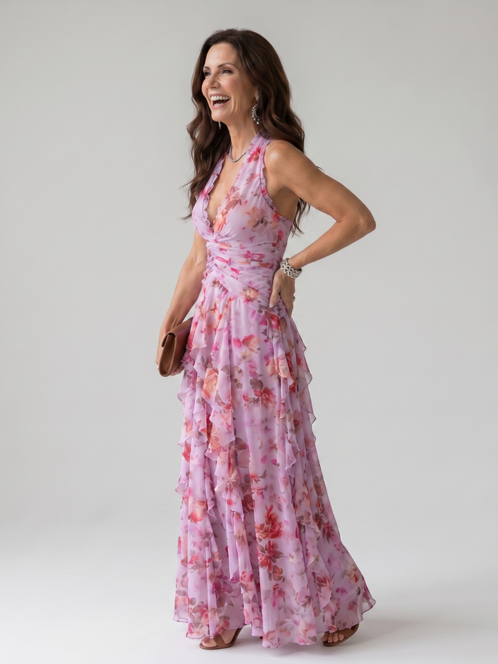 Women’s Halter Ruffle Floral Maxi Dress