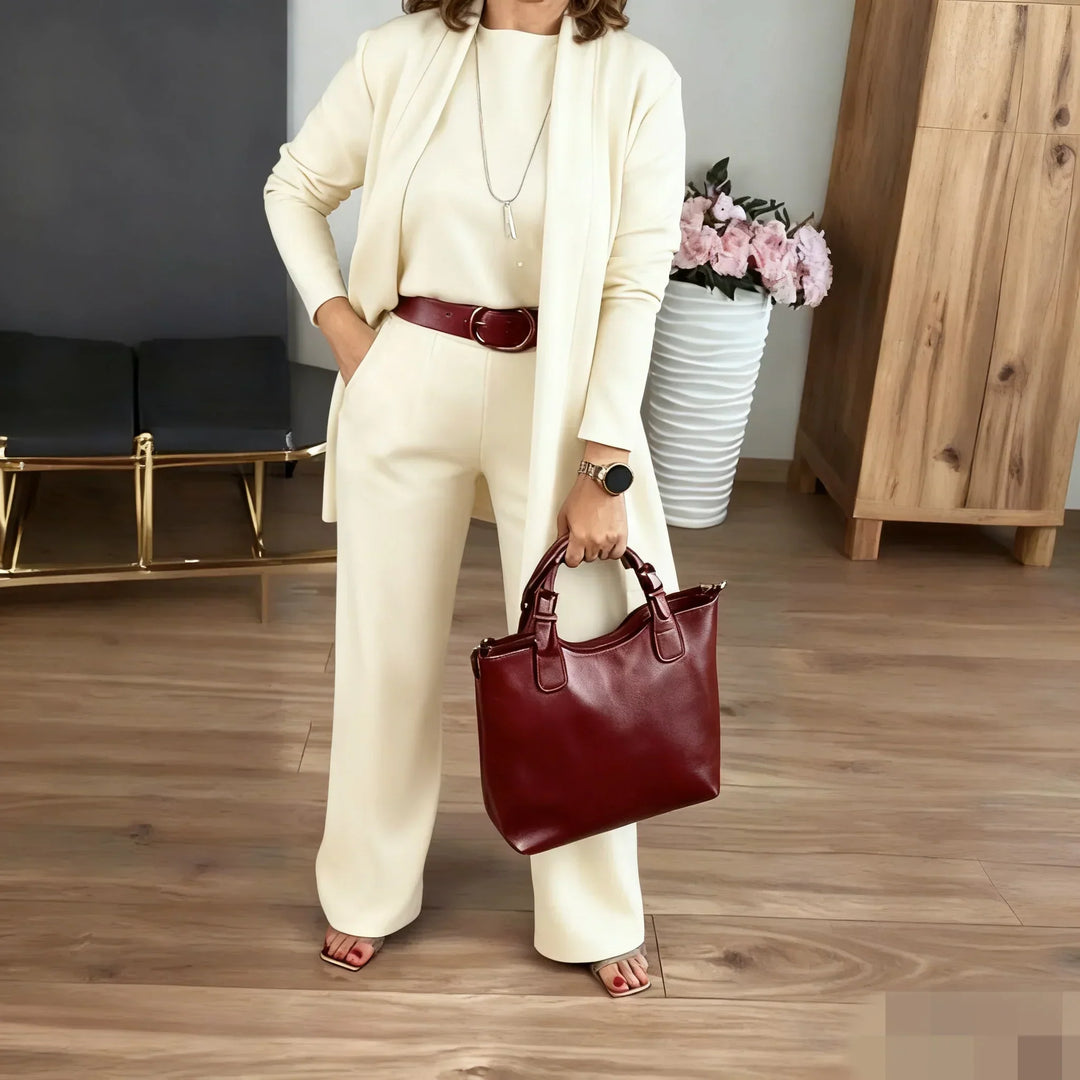 Women’s Elegant Longline 3-Piece Cardigan Top And Pants Set