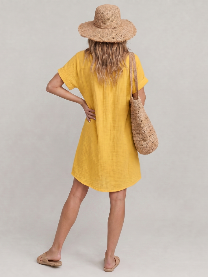 Women’s Short Sleeve Front Pockets Knee Length Dress