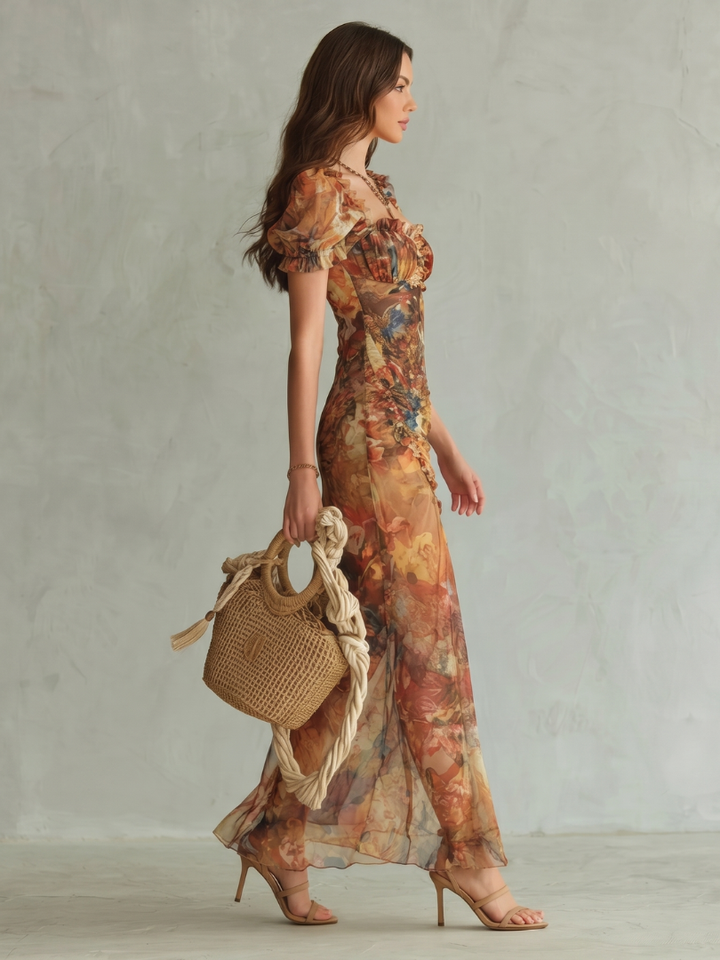 Women’s Ruffled Midi Dress With Slit