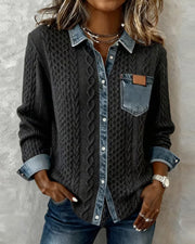 Women’s Soft Patchwork Button Up Shirt