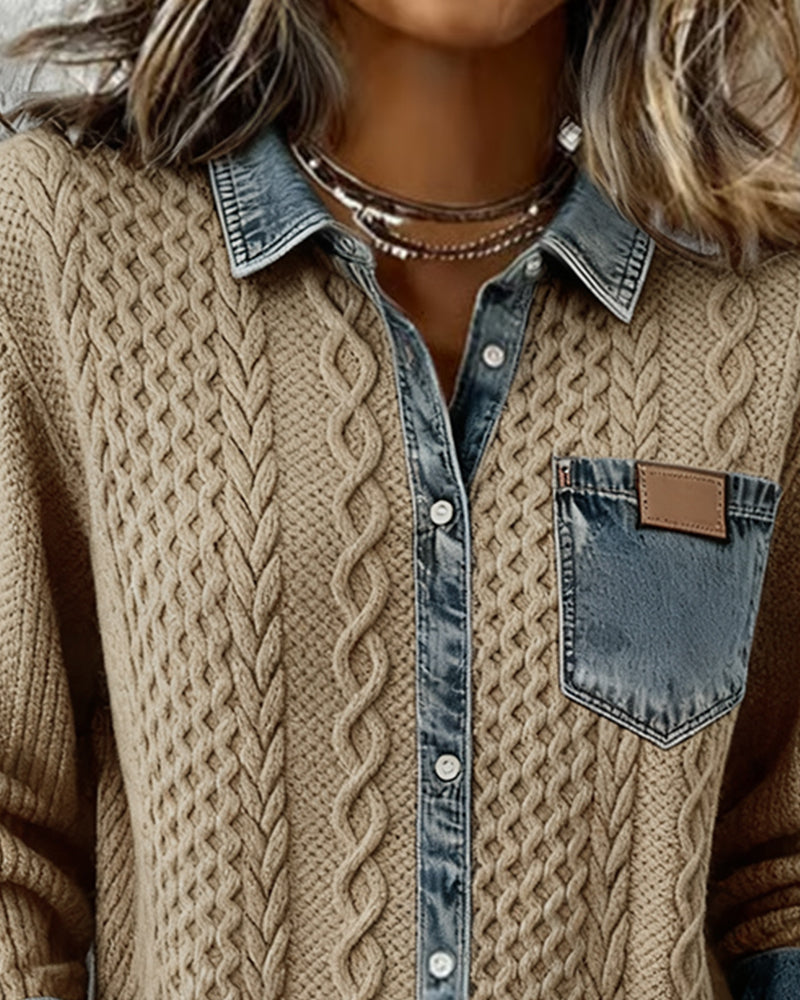 Women’s Soft Patchwork Button Up Shirt