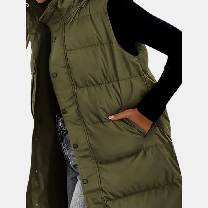 Women’s Longline Hooded Quilted Puffer Vest