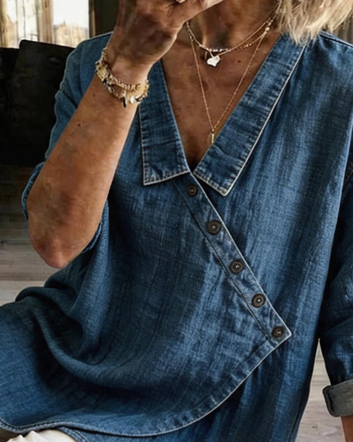 Women’s Asymmetrical Button Front Collared Blouse