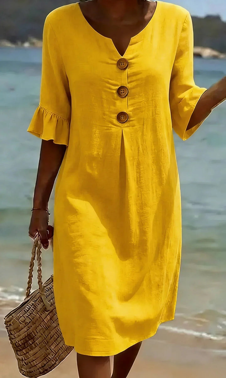 Women’s Textured Button Front Balloon Sleeve Dress