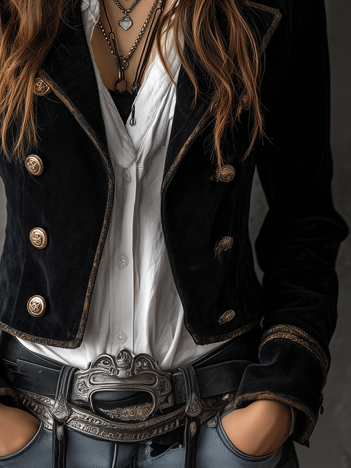 Women’s Black Military Gold Button Blazer